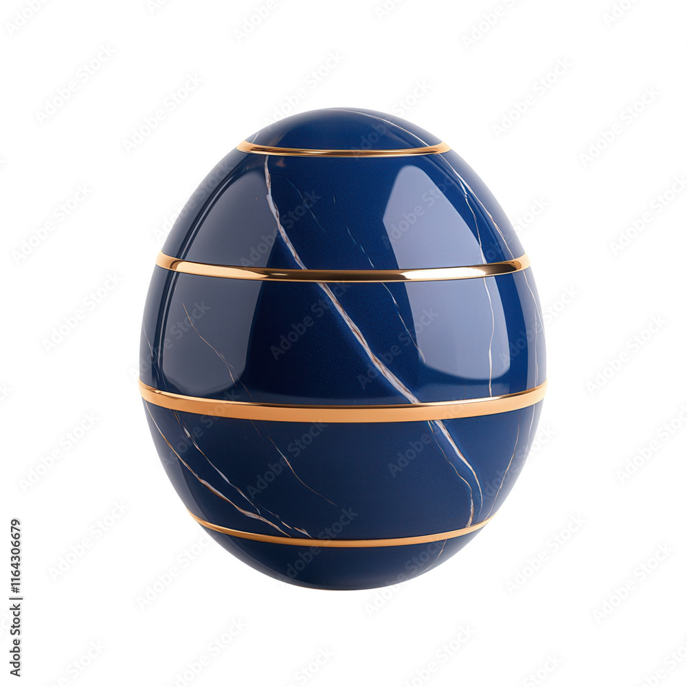 A glossy blue egg adorned with gold stripes, showcasing a smooth surface and elegant design. A glossy blue egg adorned with gold stripes, showcasing a smooth surface and elegant design.