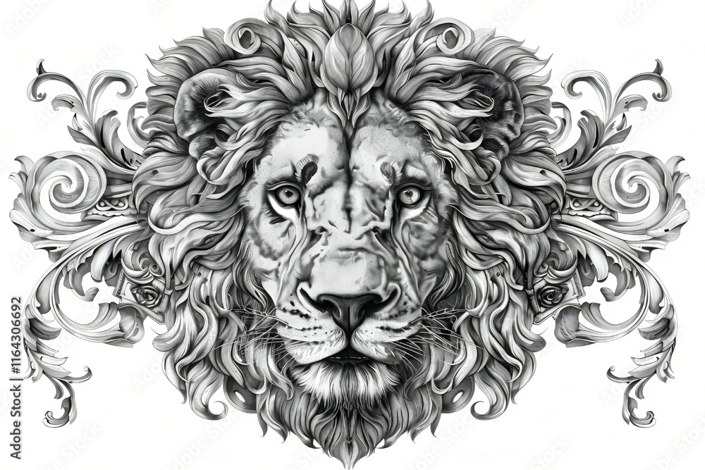 Majestic Lion in Baroque Style: A Stunning Monochrome Masterpiece Majestic Lion in Baroque Style: A Stunning Monochrome Masterpiece