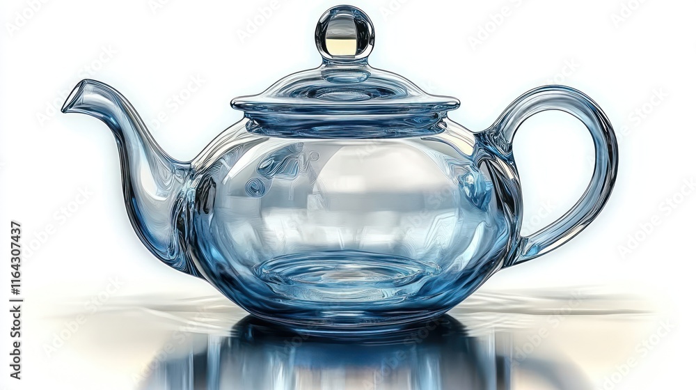 A transparent blue glass teapot with a lid, showcasing its elegant design and functionality. A transparent blue glass teapot with a lid, showcasing its elegant design and functionality.