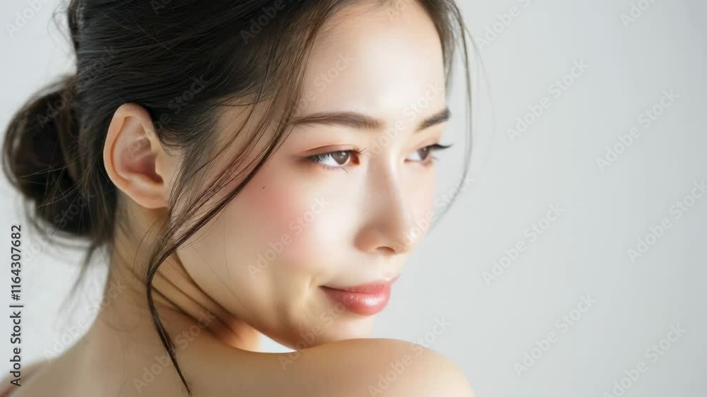 肩越しに振り返る肌の綺麗な日本人女性(白背景・背景なし・肩こり・スマホ首)
肩越しに振り返る肌の綺麗な日本人女性(白背景・背景なし・肩こり・スマホ首)