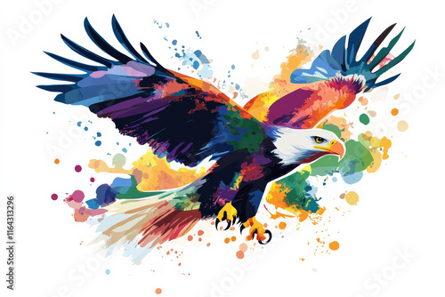 Vibrant Multicolored Eagle Illustration With Intricate Patterns and Extended Wings. photo