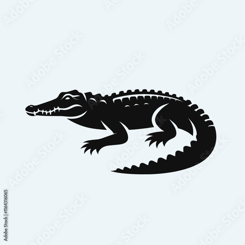 Black crocodile silhouette on white background