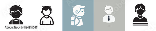 Vector collection of icons of a little boy