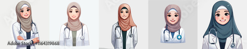 vector collection of beautiful female doctor characters wearing hijabs smiling kindly