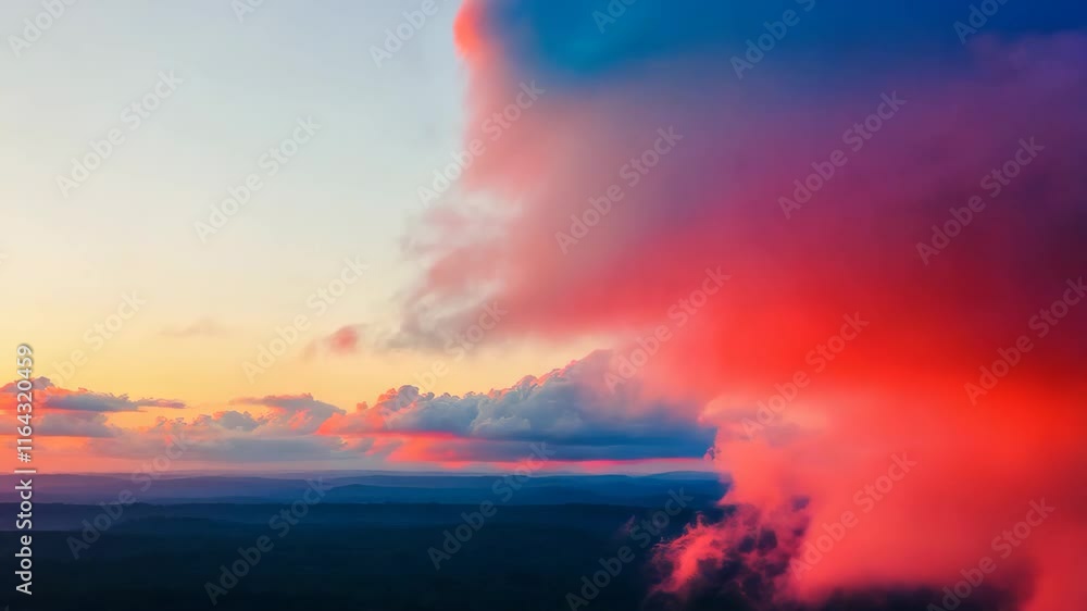 Red and pinkish clouds fill the sky during a vibrant sunset, creating a stunning and serene atmospheric display. Red and pinkish clouds fill the sky during a vibrant sunset, creating a stunning and serene atmospheric display.