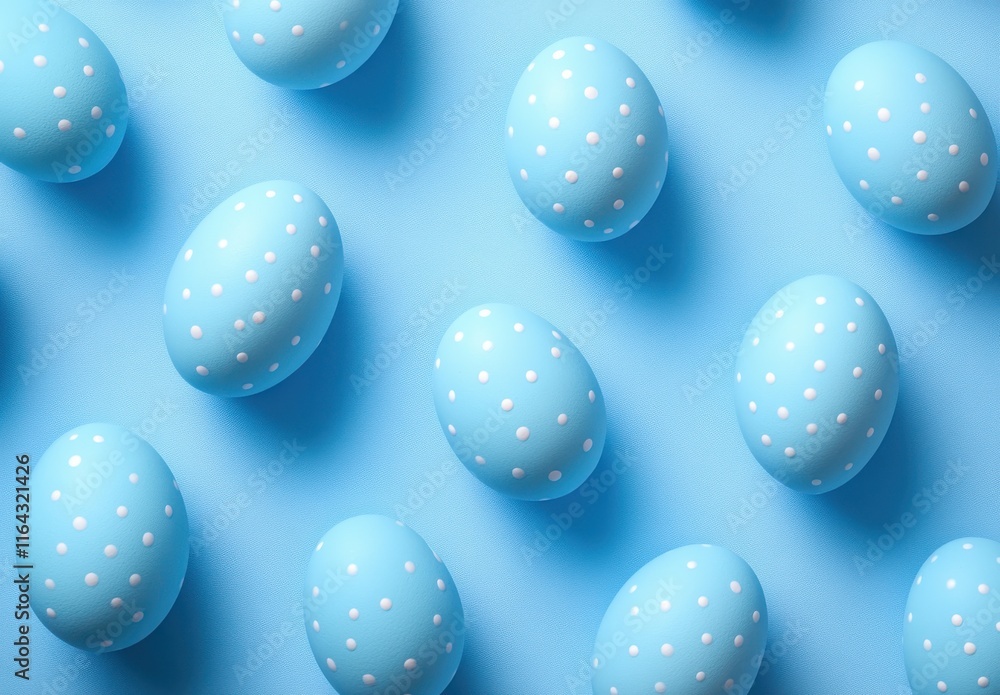 Fototapeta premium Delightful Blue Polka Dot Eggs on Soft Blue Background Perfect for Spring Celebrations and Easter Themed Events, Decoration Ideas, and Festive Occasions