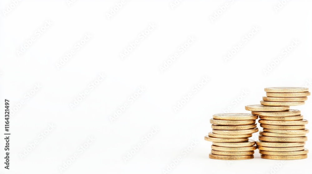 A stack of golden coins against a minimal white background, symbolizing wealth, investment, and financial growth. A stack of golden coins against a minimal white background, symbolizing wealth, investment, and financial growth.