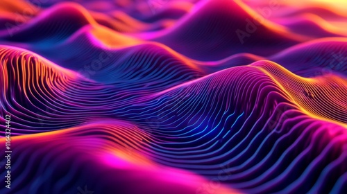 Fototapeta Naklejka Na Ścianę i Meble -  Vibrant Abstract Waves in Electric Colors Creating Dynamic Patterns of Light and Texture for Digital Art or Background Use