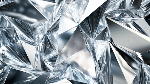 A dynamic background of metallic facets reflecting light in various shades of silver and gray, creating a visually striking surface that adds depth and sophistication to any design.