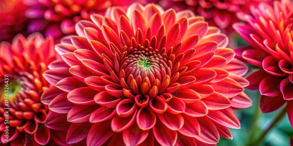 Fototapeta premium Stunning Close-Up of Vibrant Red Chrysanthemum Flower for Floral Photography, Nature Close-Up, Botanical Art, and Home Decor Inspiration