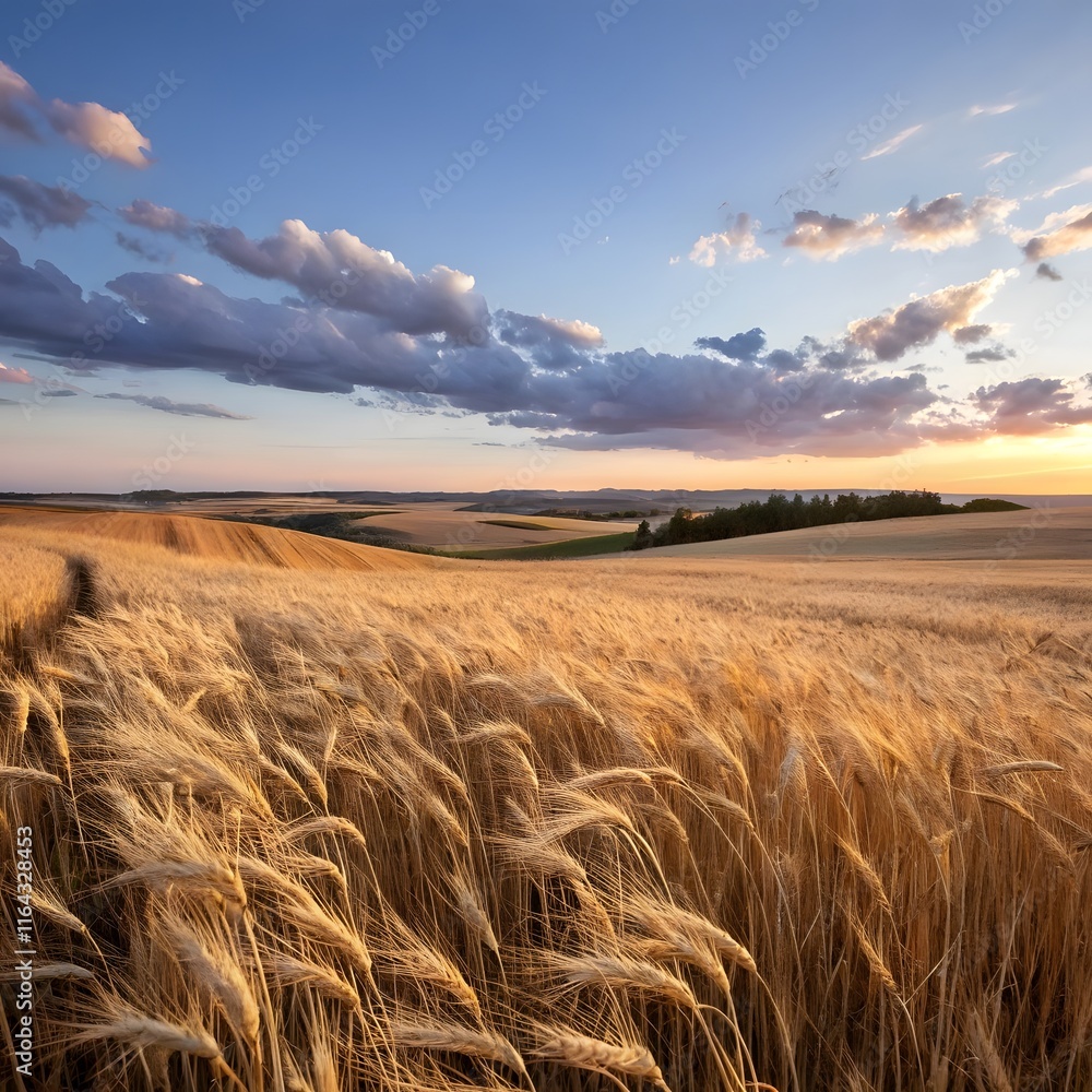 Obraz premium wheat field at sunset