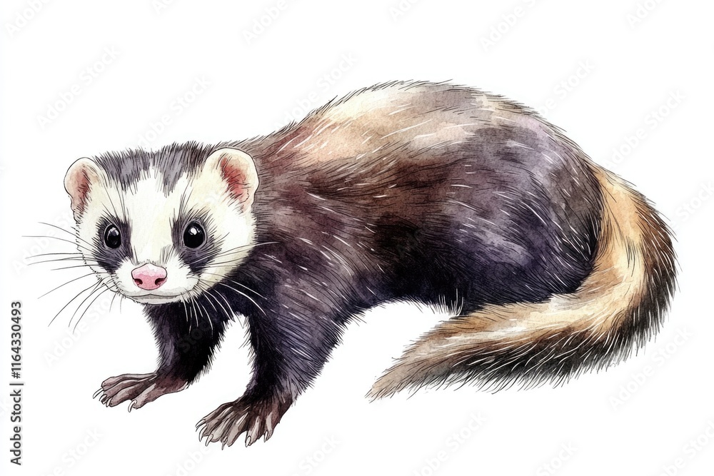 A colorful illustration of a ferret sitting on a white surface A colorful illustration of a ferret sitting on a white surface