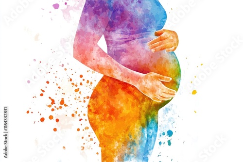 A pregnant woman's belly is painted in vibrant watercolors, making for a unique and eye-catching image