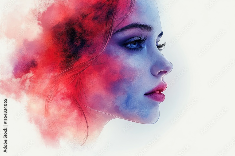 Fototapeta premium A portrait of a woman with striking red hair and piercing blue eyes