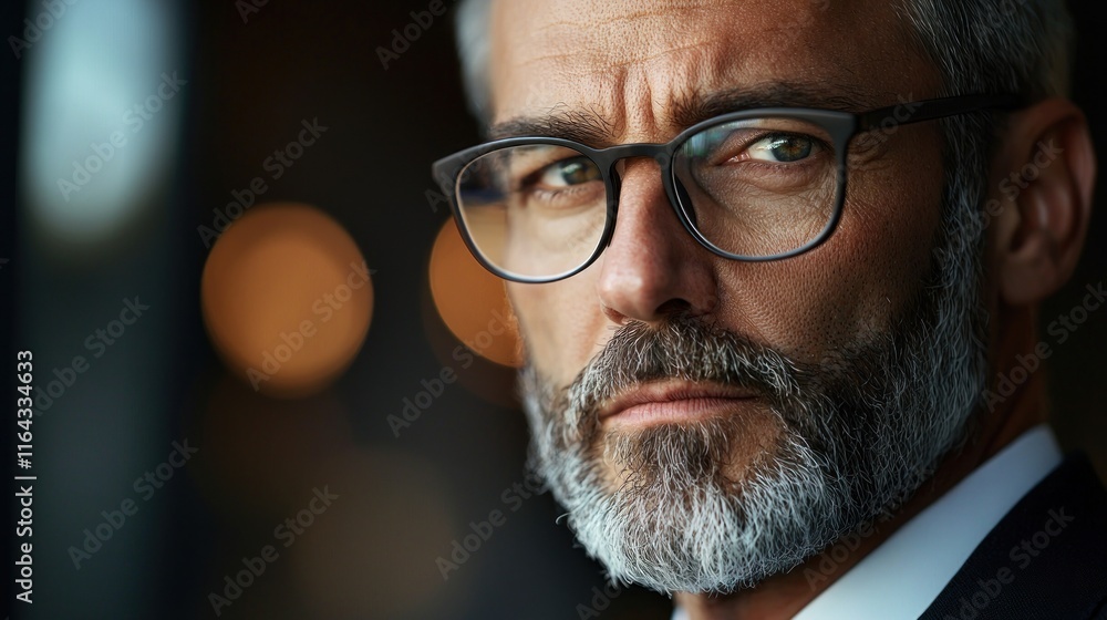 Portrait of a Serious-Looking Man with a Gray Beard and Glasses Portrait of a Serious-Looking Man with a Gray Beard and Glasses