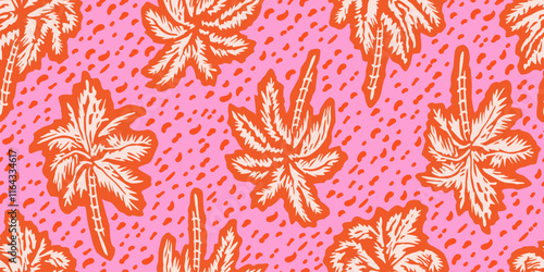 Tropical palm trees pattern with leopard background. Hawaii summer fashion for fabric, textiles, clothing, poster, cover, decoration, banner, wallpaper, interior decor. Vector illustration.