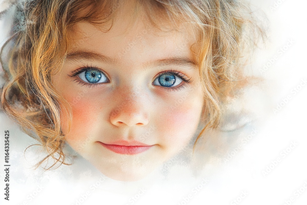 A young child with bright blue eyes in a close-up shot A young child with bright blue eyes in a close-up shot