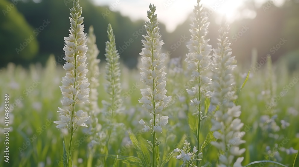White flowers bloom in a summer meadow field White flowers bloom in a summer meadow field