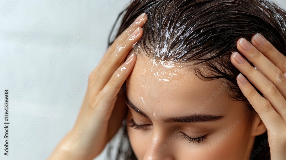 Naklejka premium woman washing her hair