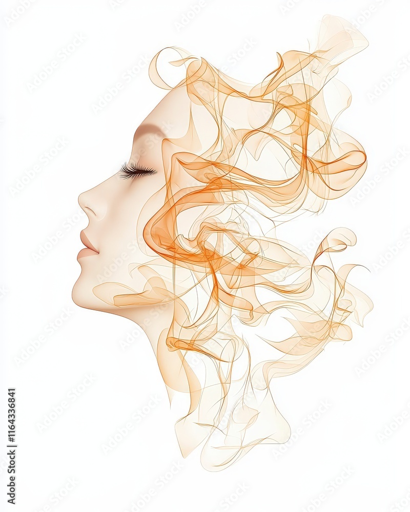 A captivating blend of elegance and introspection, this artistic image depicts a woman's profile with flowing, ethereal lines. A captivating blend of elegance and introspection, this artistic image depicts a woman's profile with flowing, ethereal lines.