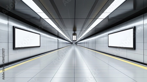Modern Subway Station Platform with Blank Advertisement Spaces