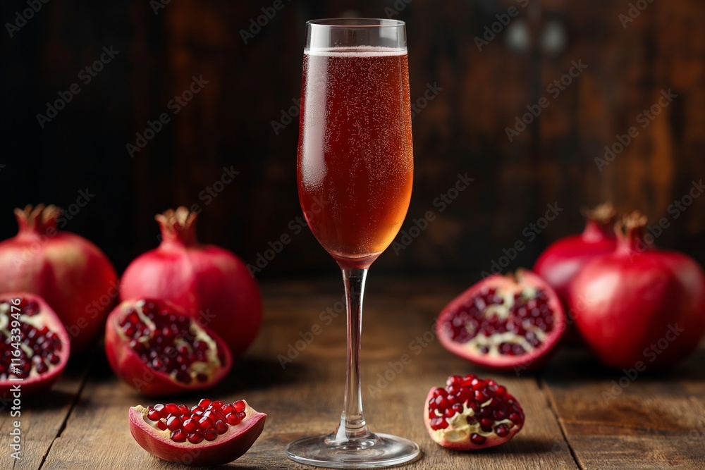 Tintoretto Cocktail with Pomegranate Seeds on Rustic Wood Tintoretto Cocktail with Pomegranate Seeds on Rustic Wood