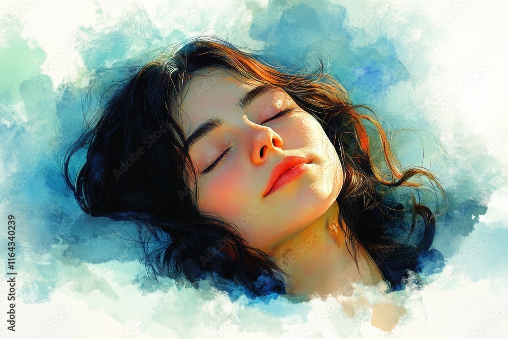 A person lying down with their eyes shut, suggesting rest or relaxation A person lying down with their eyes shut, suggesting rest or relaxation