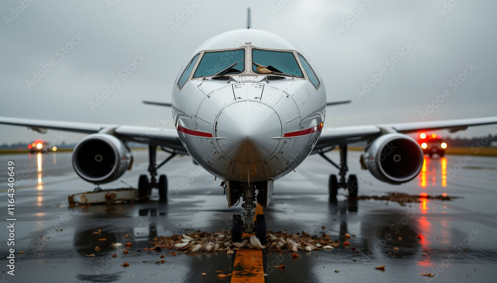 Naklejka premium airplane bird strike damage on runway