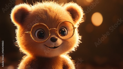 Adorable Teddy Bear with Glasses in Warm Golden Light