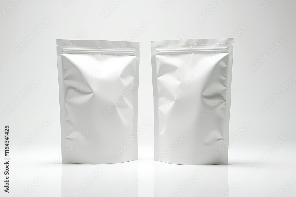 Blank White Stand-Up Pouches Mockup Blank White Stand-Up Pouches Mockup