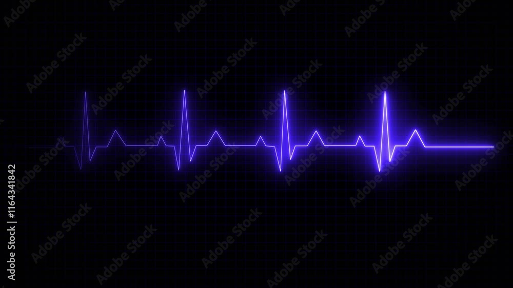 Neon heartbeat icon on blue color animation. heartbeat line neon light heart rate display screen medical research Neon heartbeat icon on blue color animation. heartbeat line neon light heart rate display screen medical research