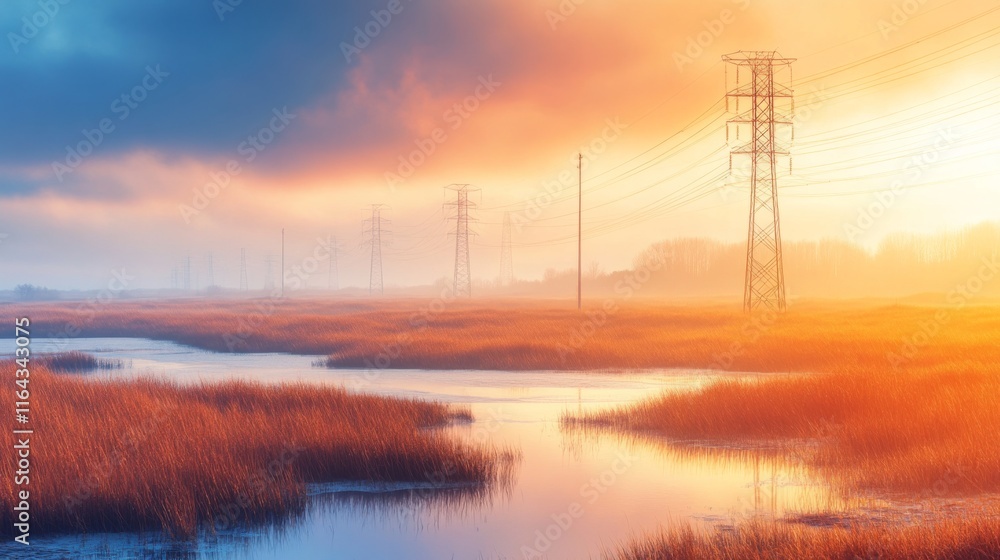 Coastal Marshland at Golden Hour with Vibrant Colors Coastal Marshland at Golden Hour with Vibrant Colors