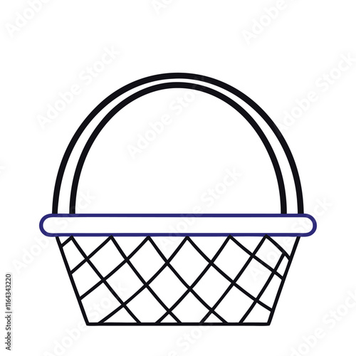 a vector silhouette of a round basket with a large, curved handle extending over the top