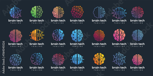 collection of smart brain technology logo designs. Technology human brain logo template. Technology logo symbol icon