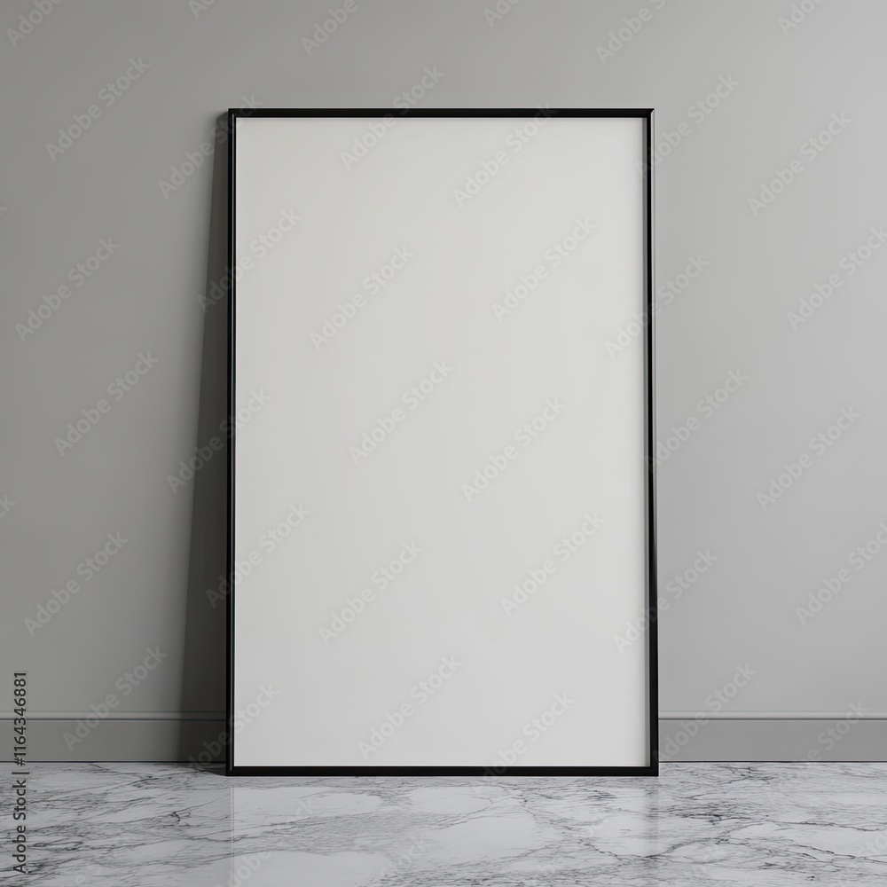 Blank Canvas in Modern Black Frame Against Gray Wall Blank Canvas in Modern Black Frame Against Gray Wall