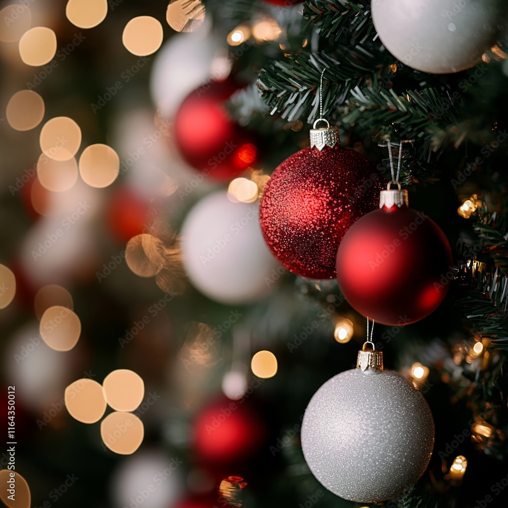 Festive Christmas Tree Ornaments Red and White