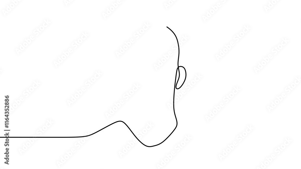 Person wearing mask portrait animation, continuous line drawing hand drawn style. Person wearing mask portrait animation, continuous line drawing hand drawn style.