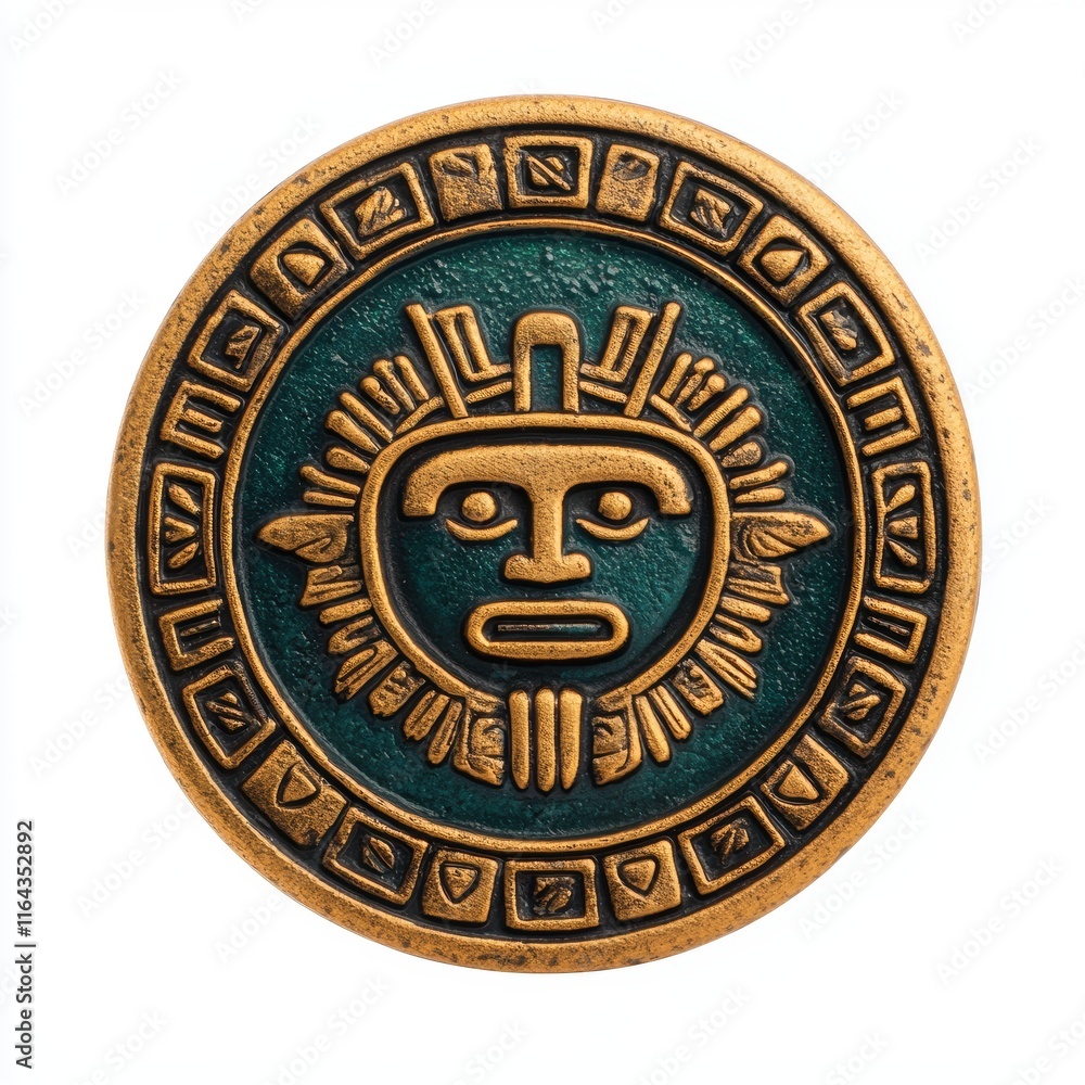 Antique Decorative Medallion with Tribal Face and Sun Motif Design Antique Decorative Medallion with Tribal Face and Sun Motif Design