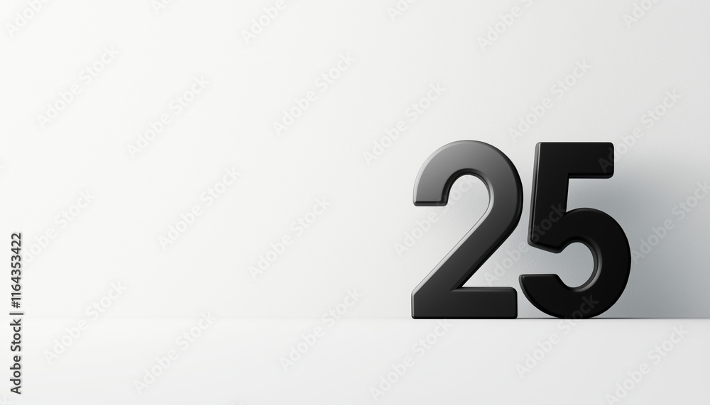Black Number Twenty Five on White Background, 3D Render Black Number Twenty Five on White Background, 3D Render