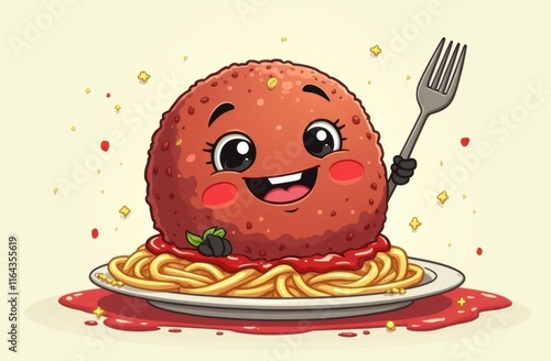 A Meatball Cartoon With Spaghetti At 30-12-2024 photo