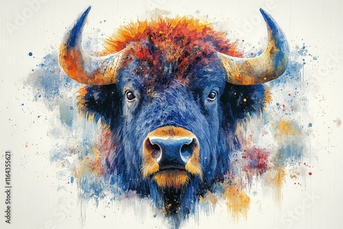 Close-up of a painted buffalo artwork photo