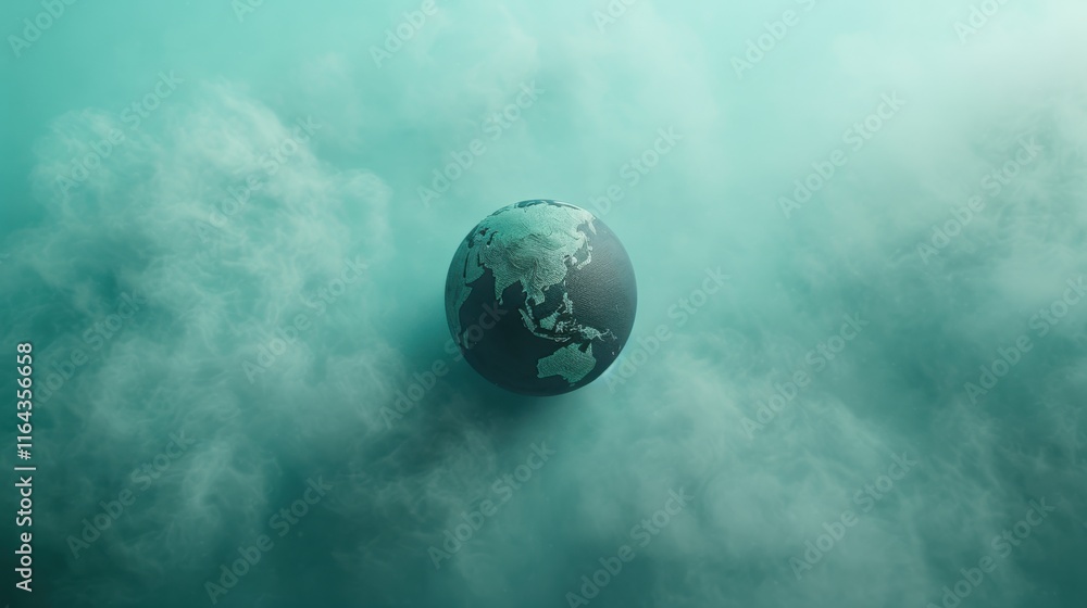 Fototapeta premium Globe Surrounded by Ethereal Smoke in a Soft Green Atmosphere