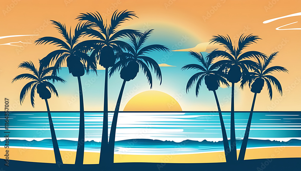 Obraz premium Sunny beach vector seascape wallpaper