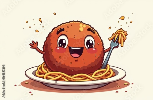 A Meatball Cartoon With Spaghetti At 30-12-2024 photo