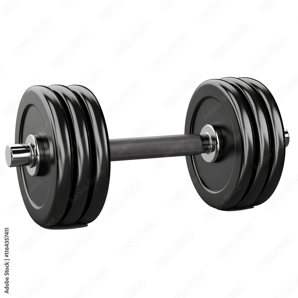 Black dumbbell showing healthy lifestyle and fitness on white background Black dumbbell showing healthy lifestyle and fitness on white background
