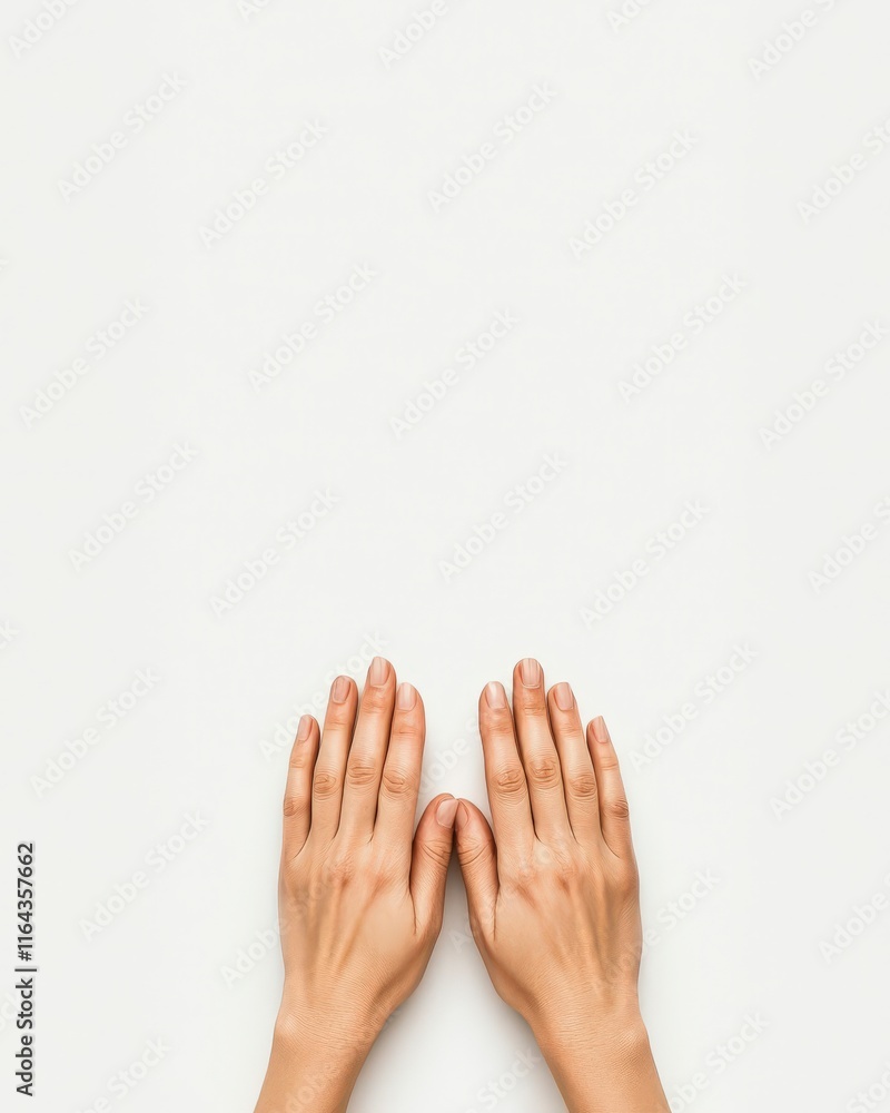 A pair of human hands resting gently on a plain surface, symbolizing calmness and peace in everyday life. A pair of human hands resting gently on a plain surface, symbolizing calmness and peace in everyday life.