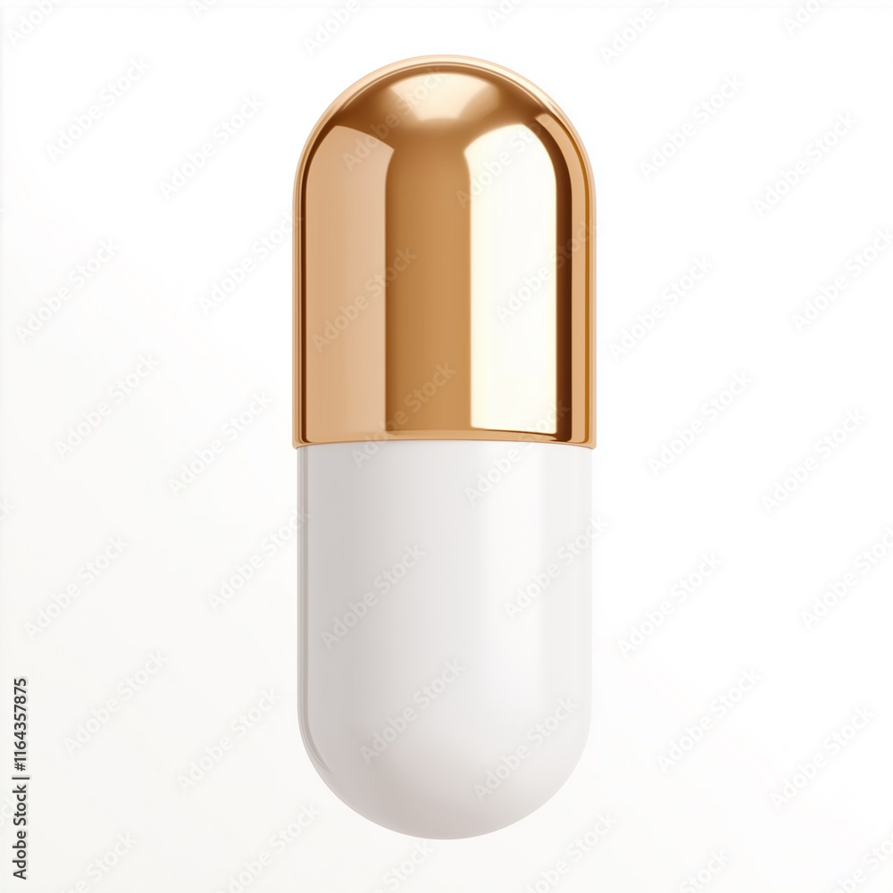 White and gold pill representing healthcare and medicine on white background White and gold pill representing healthcare and medicine on white background