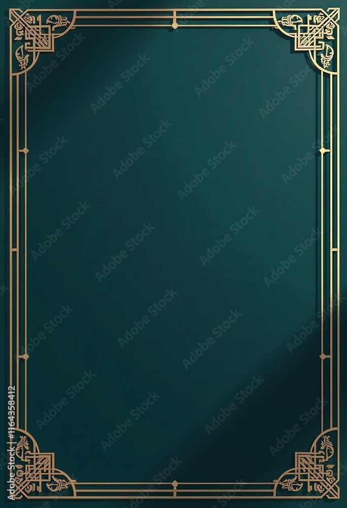 Gold art deco frame on dark green background