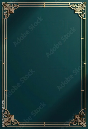 Gold art deco frame on dark green background