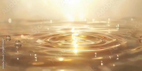 Golden Liquid Ripples with Sparkling Drops
